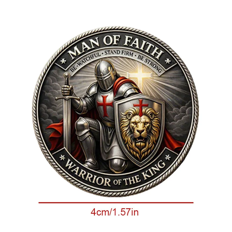 Carved Lion Knight Round Double Commemorative Coin Double-sided Embossed Plated Coins Collectible Art Gift