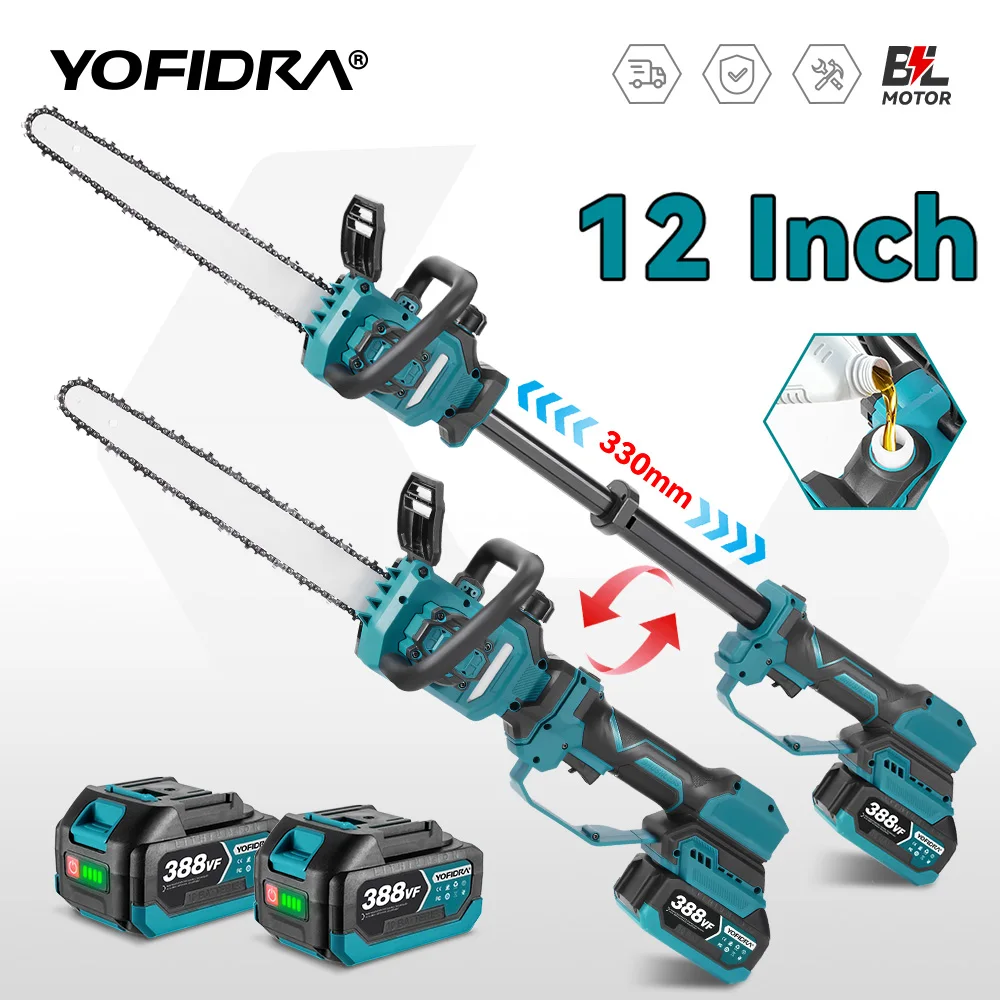 YOFIDRA 12 Zoll 7000 W Bürstenlose Teleskopstange Elektrische Kettensäge Hohe Astsäge Garten Beschneiden Werkzeug Für Makita 18 V batterie Pin