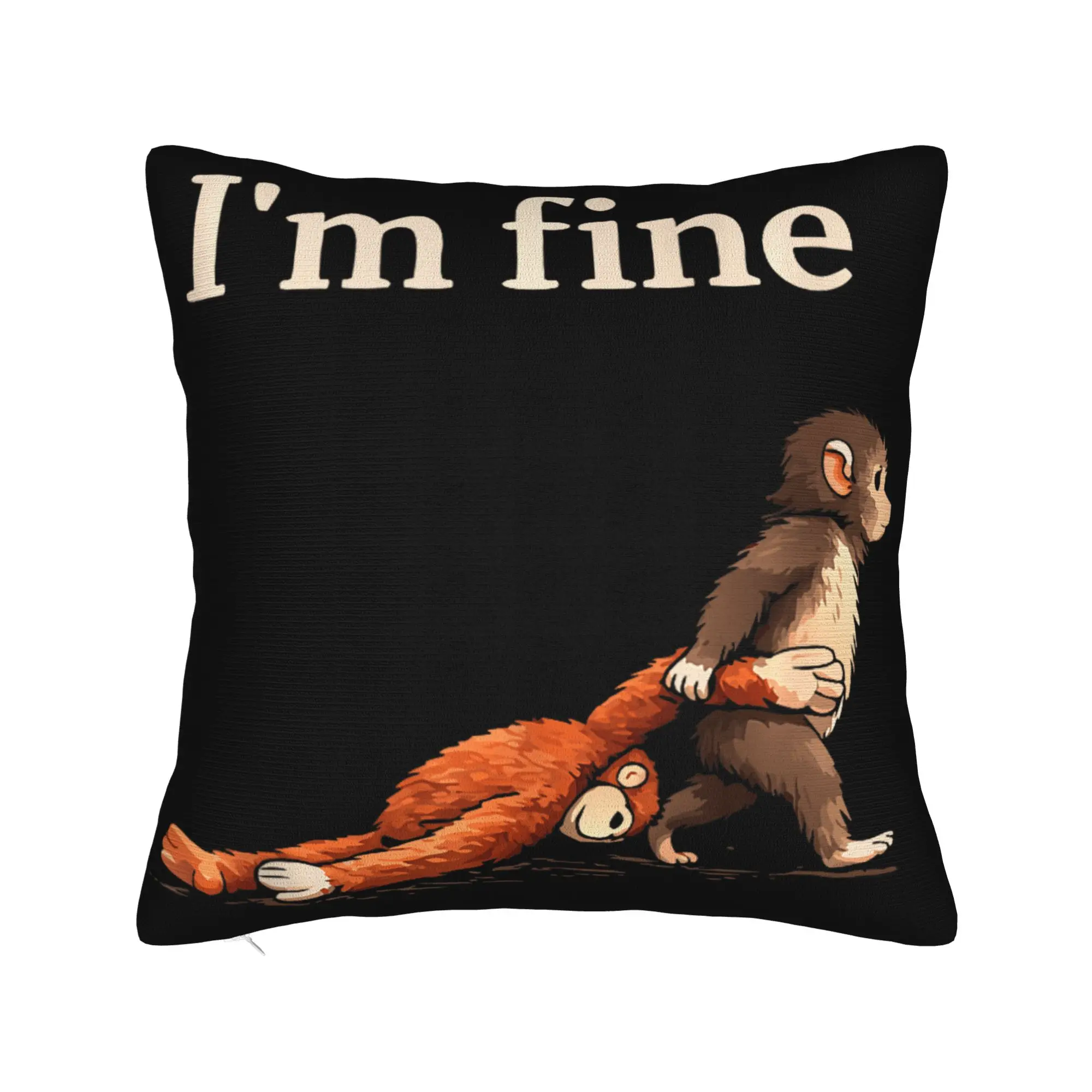 Sad Monkey Punch Meme with an Orange Toy I'm Fine Pillow Case  Graphic Pillow Cover Novelty Pillowcases For Sofa Car Home Decor