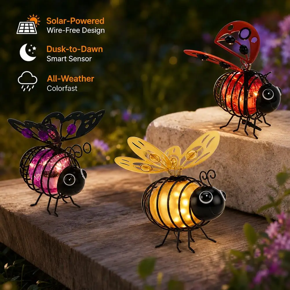 Metal Solar-Powered Hanging Bee Light Weather- Build LED Outdoor Garden Light For Yard Balcony Porch Garden Decoration