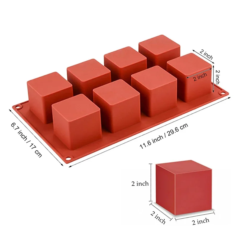 8 Cavity Square Mousse Cake Mold For Baking Cube French Dessert Mould Chocolate Brownie Candle Soap Making Supplies Pastry Tools