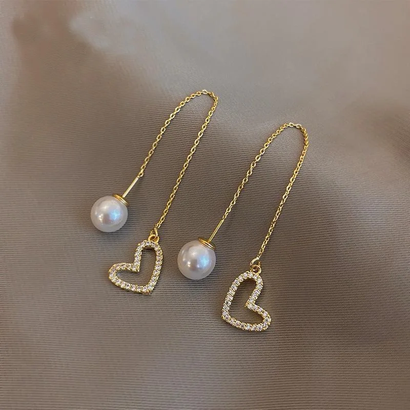 2026 New Trendy Heart Shaped Pearl Earrings Korean Style Tassel Long Earrings Fashionable Internet Celebrity Women's Ear Drop Je