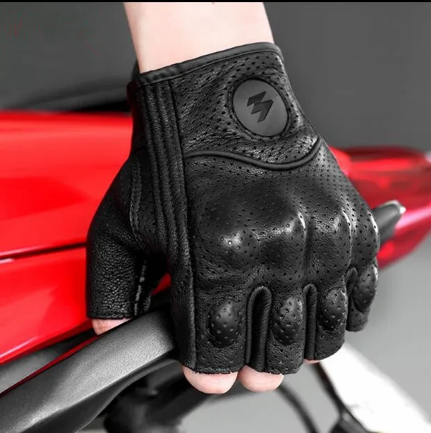 Summer Motorcycle Fingerless Gloves Accessories Goatskin Leather Half Finger Gloves Motocross Gant Moto Guantes Moto Verano