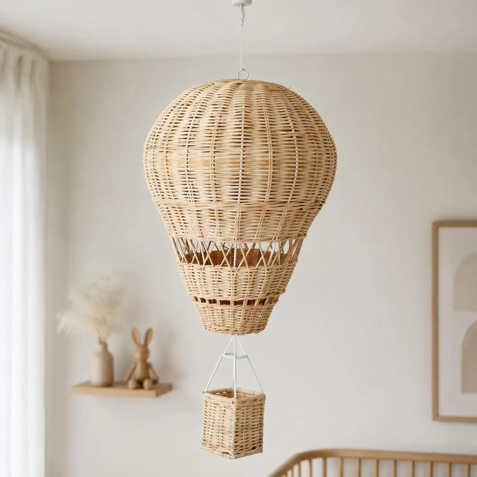 Handwoven Rattan Balloon Hanging Ornament for Early Childhood Room Natural Wood Basket Wall Decor
