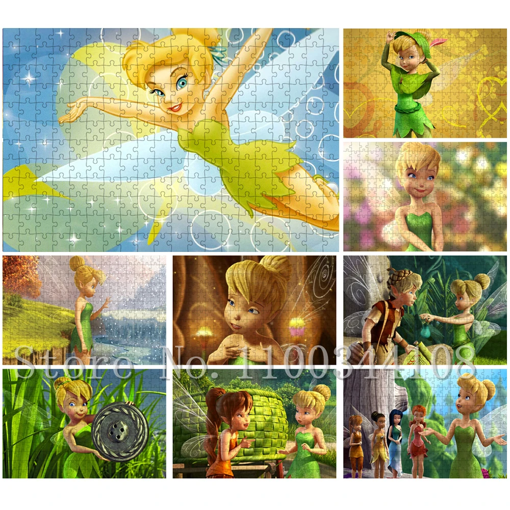 Disney Fairies Tinker Bell Jigsaw Puzzles for Children 300/500/1000 PCS Paper Puzzles Parent-Child Interactive Assemble Game Toy