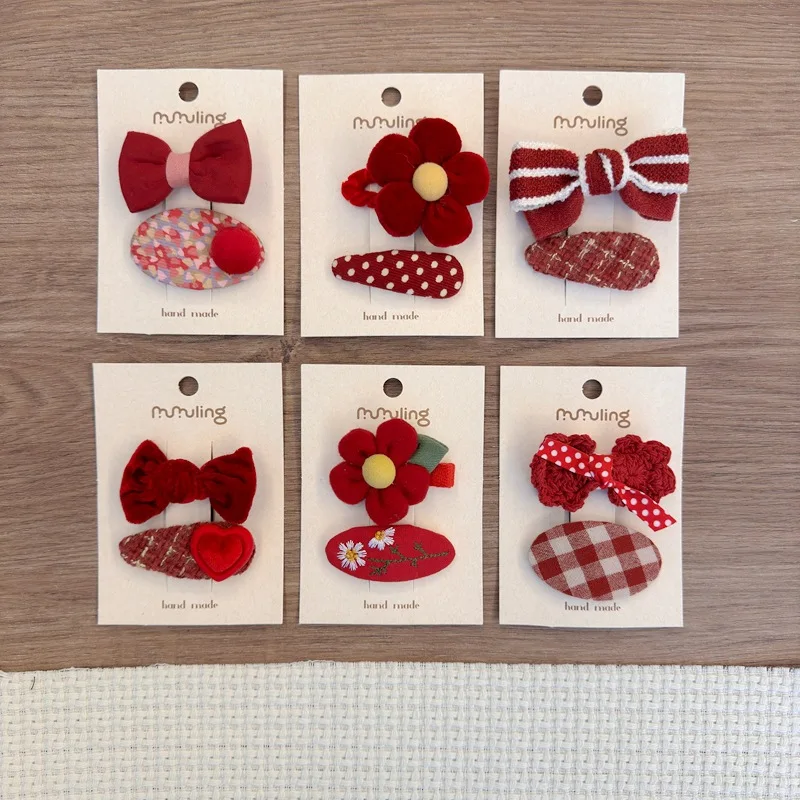 

2 шт./компл., рождественская заколка для волос красного цвета для маленьких девочек, милые бархатные заколки с бантом для детей, модные аксессуары для волос