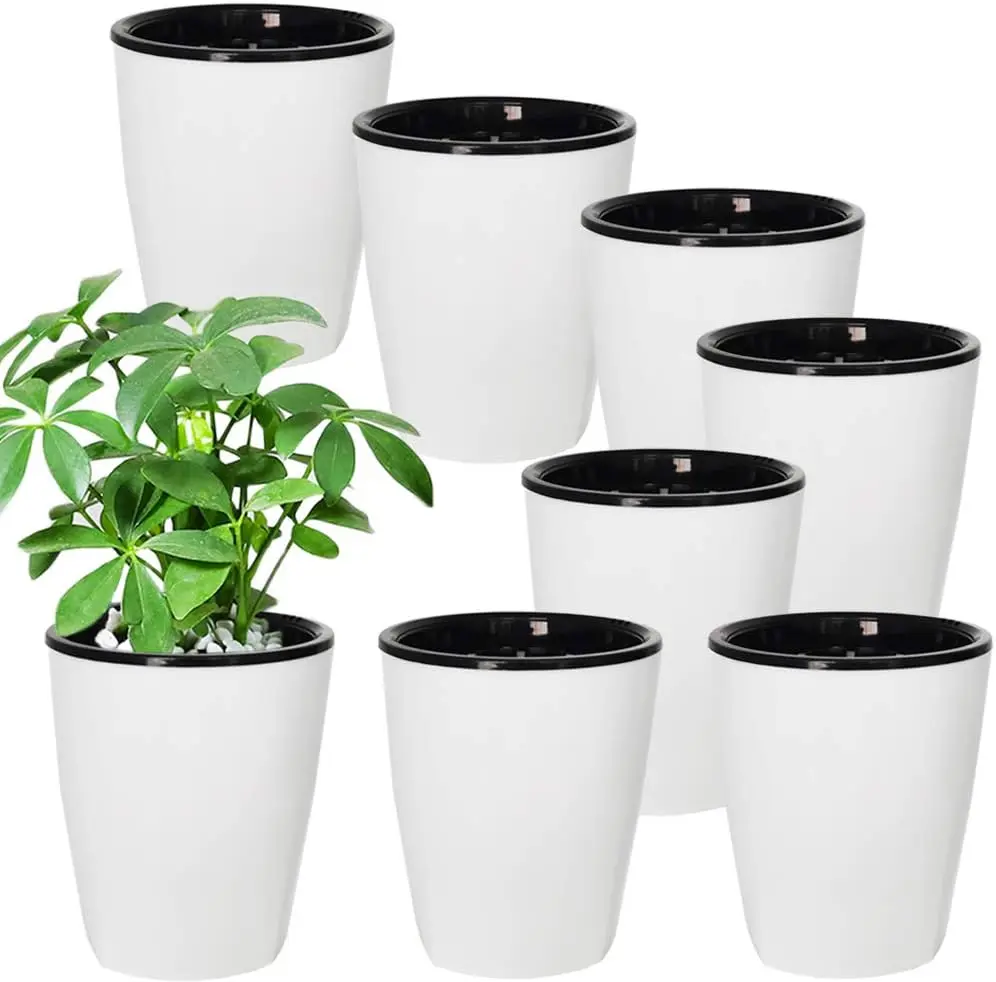Paquete de 8 Macetas con Autorriego y Macetas Interiores, Modernas Macetas Blancas para Plantas de Interior y Suculentas