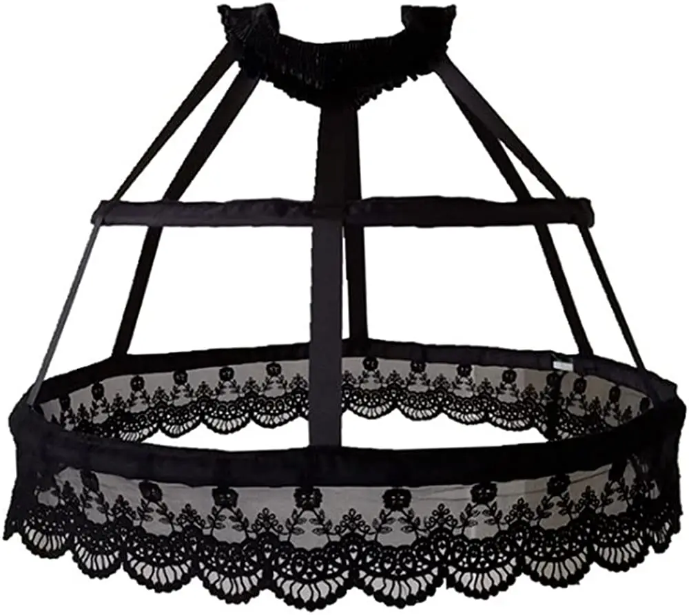 WEARCHY ผู้หญิง Victorian Petticoat 2ห่วง Crinoline Lolita Fishbone Hollow Bird Cage กระโปรงเย็บปักถักร้อยลูกไม้ลายดอกกระโปรง