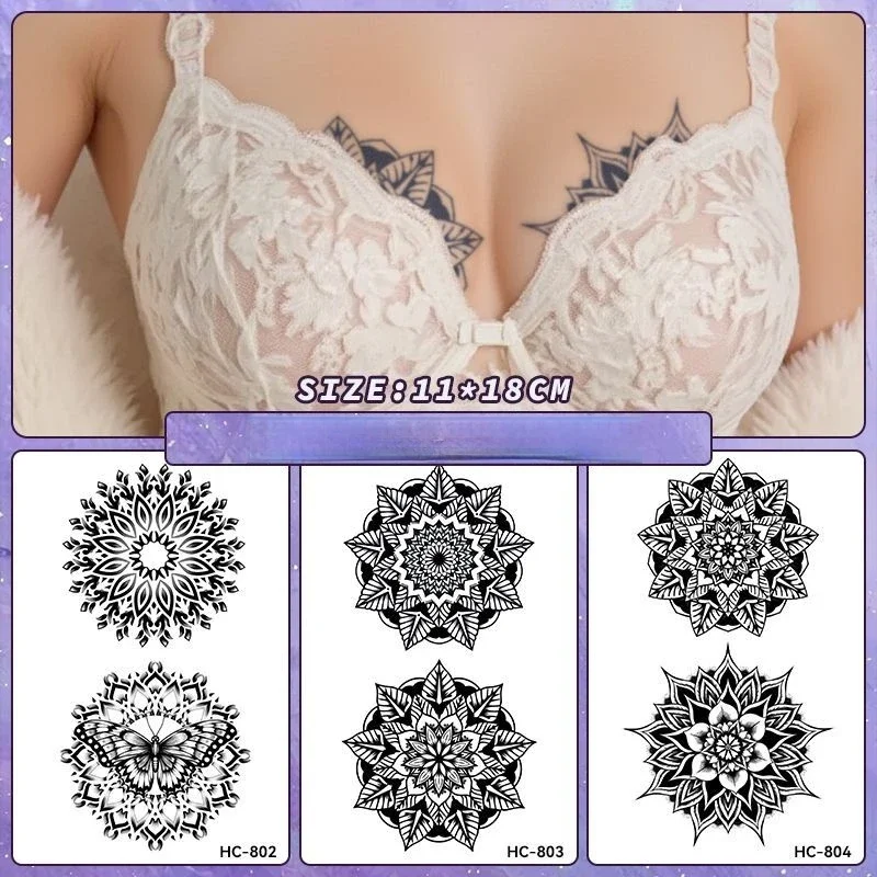 Breast Herbal Juice Temporary Tattoos Datura Pattern Waterproof Anti Sweat Nipple Cover Fake Tattoo Sticker Kept for 15 Days
