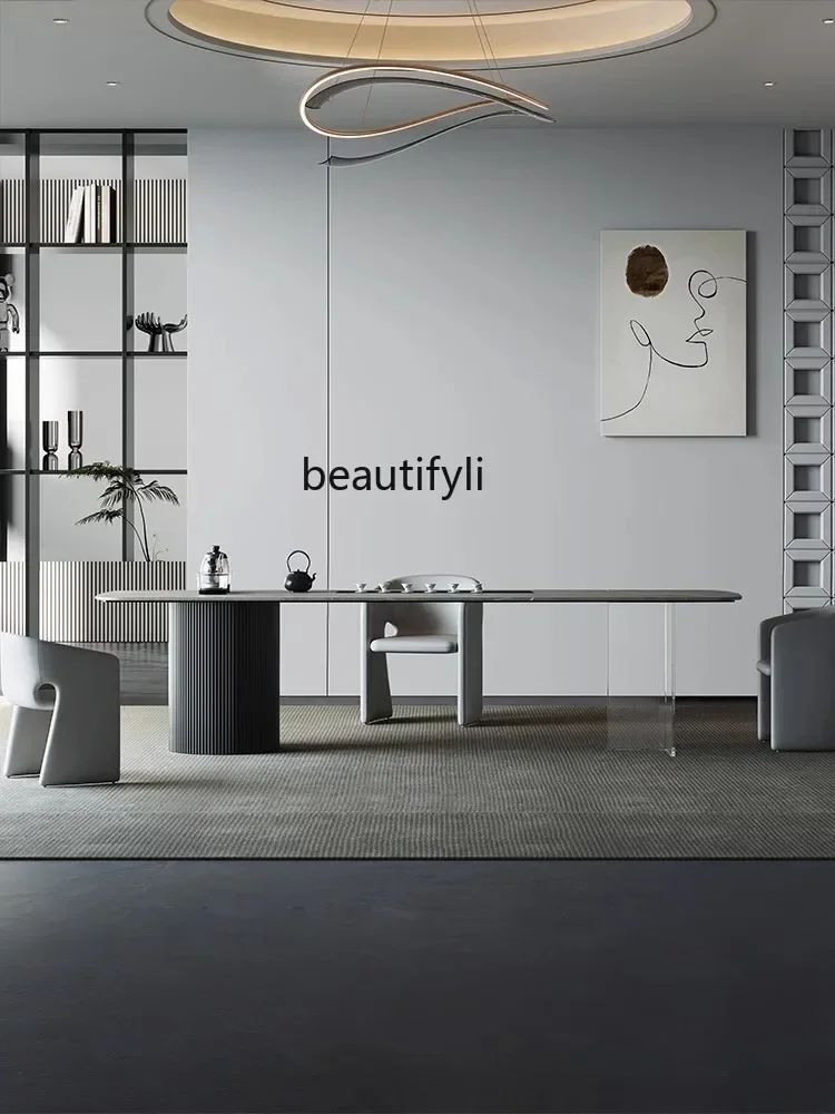 

02 Light Luxury Stone Plate Table-Chair Set High-Grade Light Luxury Acrylic Suspension Tea Table Kettle Integrated