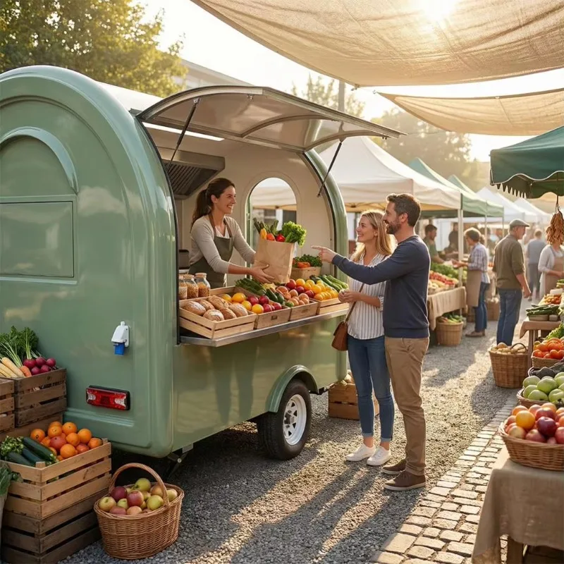 Retro Green Round Food Trailer Mobile Coffee Cart Vintage Concession Trailer for Beverage Catering view 2
