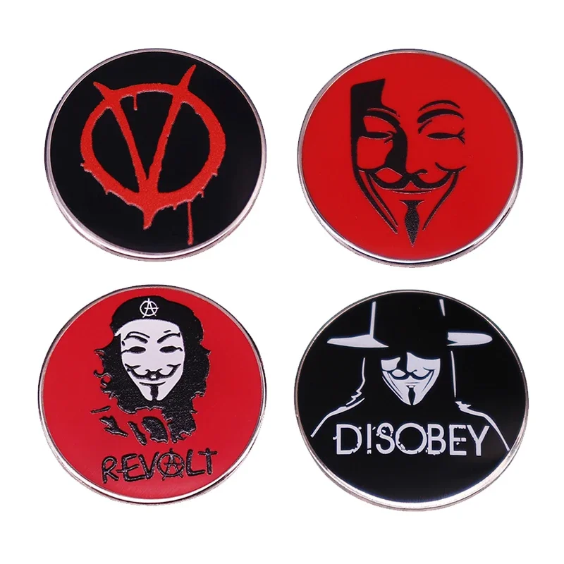 V for Vendetta Enamel Pin Guy Fawkes Anonymous Mask Insignia Brooches Movie Badge Jewelry Decor