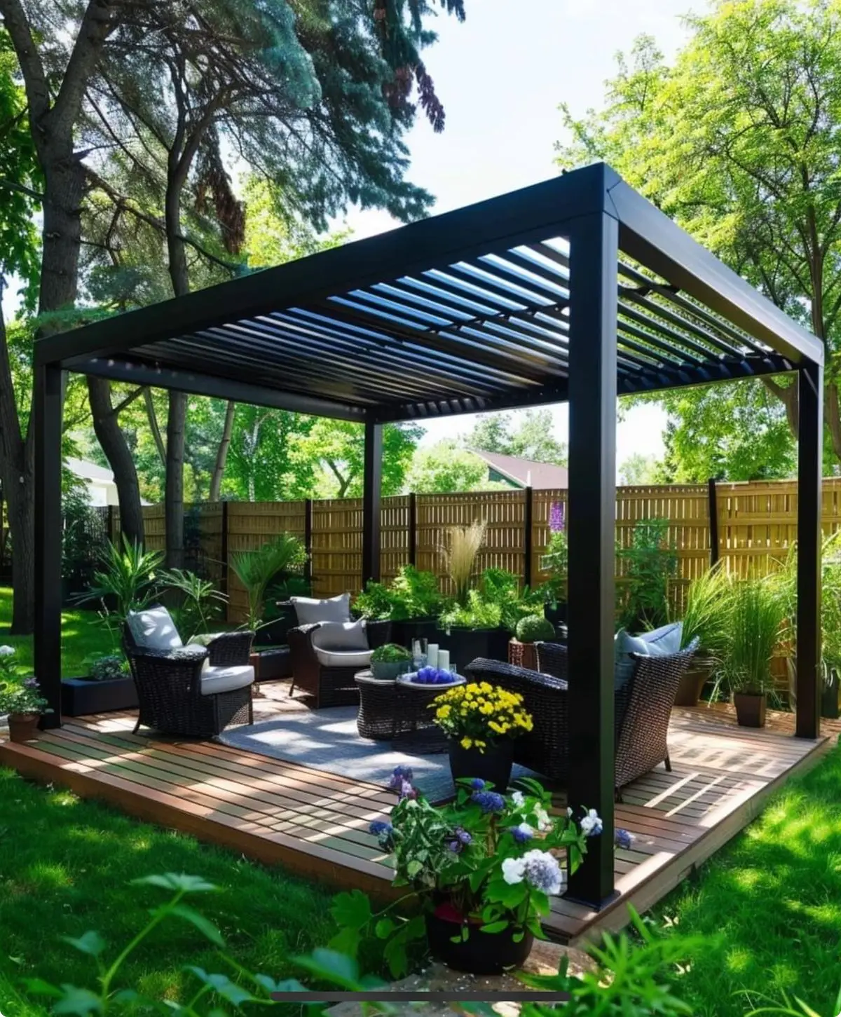 

Large Modern Garden Outdoor Retractable Aluminum Louvered Pergola Bioclimatic LED-Lit Waterproof Snowproof Leisure Gazebo