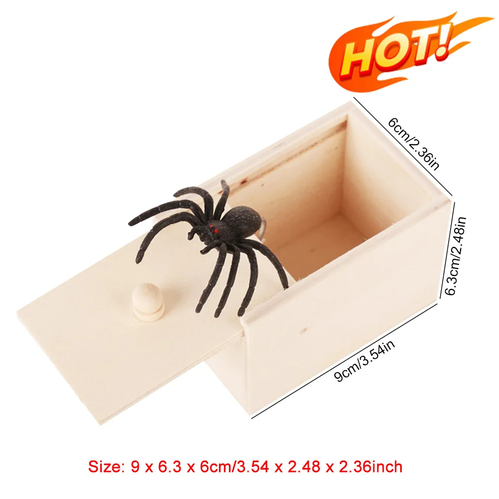 New Trick Spider Funny Scare Box Wooden Hidden Box Quality Prank Wooden Scare Box Fun Game Prank Trick Friend Toy Halloween Gift