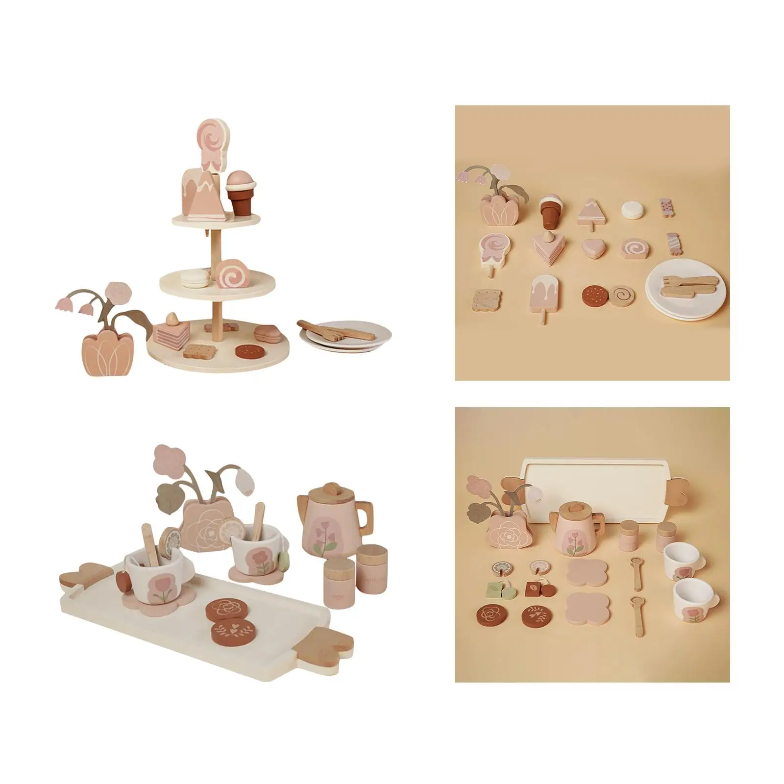 Houten Pretend Tea Party Set Dessert-speelset voor kinderen met theepot en servies Rollenspel Keukenspeelgoed voor jongens en meisjes