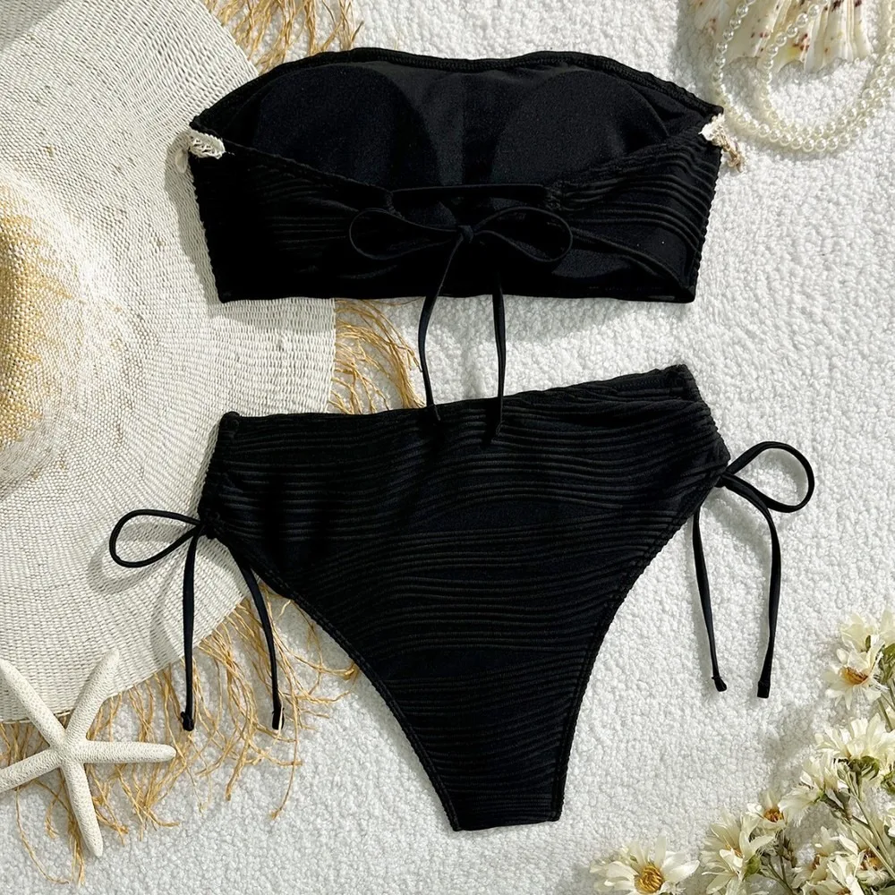 Sexy Solid Color Shell Tube Top Women Bikini Set Beach Vacation Swimwear Push Up Halter Bathing Suit Tankini Swimsuits Women Bra