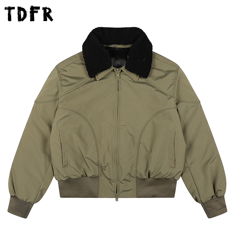 

Spliced Fur Collar Cargo Quilted Jacket Mens Winter Safari Style Thick Lapel Long Sleeve Padded Jacket Man