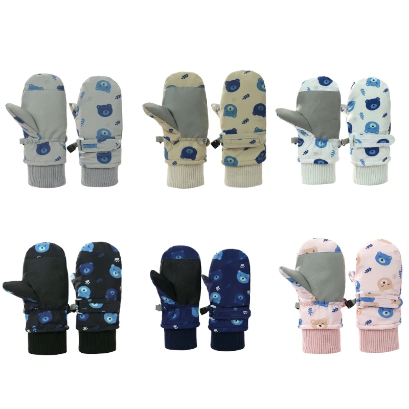 Infants Winter Ski Gloves Fleece Lined Warm Mittens Cartoon Mitts for Boys and Girls Outdoor Snow