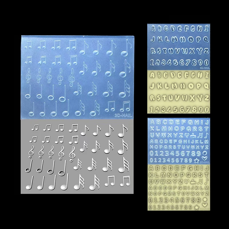 1pc 3D 편지 음표 번호 금형 실리콘 네일 아트 장식 초박형 DIY 템플릿 금형 손톱 쥬얼리 공예품