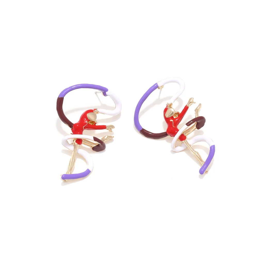 Cute alloy dripping oil dancing ballet girl earrings dancing enamel streamer earrings personalized earrings