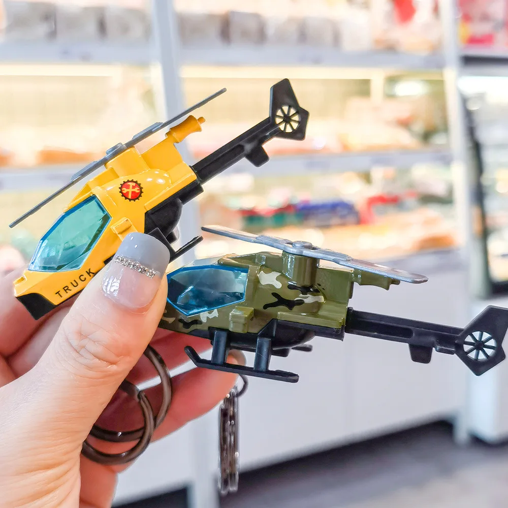 Alloy Mini Aircraft Model Simulation Play Helicopter Toy Military Fighter Aircraft Key Buckle Ornaments Toy Christmas Gift