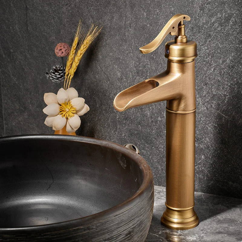 

Антикварный китайский полностью медный смеситель, ванная комната, умывальник, ручная раковина, горячая и холодная раковина в стиле ретро, смеситель для раковины под столешницей