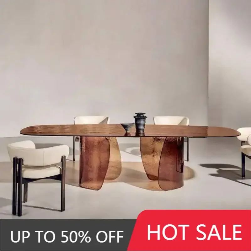 Glass Brown Kitchen Table Ornament Minimalist Space Saving Kitchen Table Modern Wooden Luxury Mesa Comedor Furniture Home