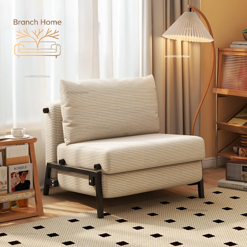Sofa Bed, Foldable Single Push-pull Bed for Living Room, Study Room and Balcony, Retro Fabric Sofa for Small Apartment, Corduroy