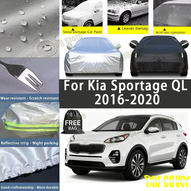 

For Kia Sportage QL 2016-2020 Car Covers with Reflective Strip Anti Corrosion Sun Rain Snow Wind Protection Dustproof UV
