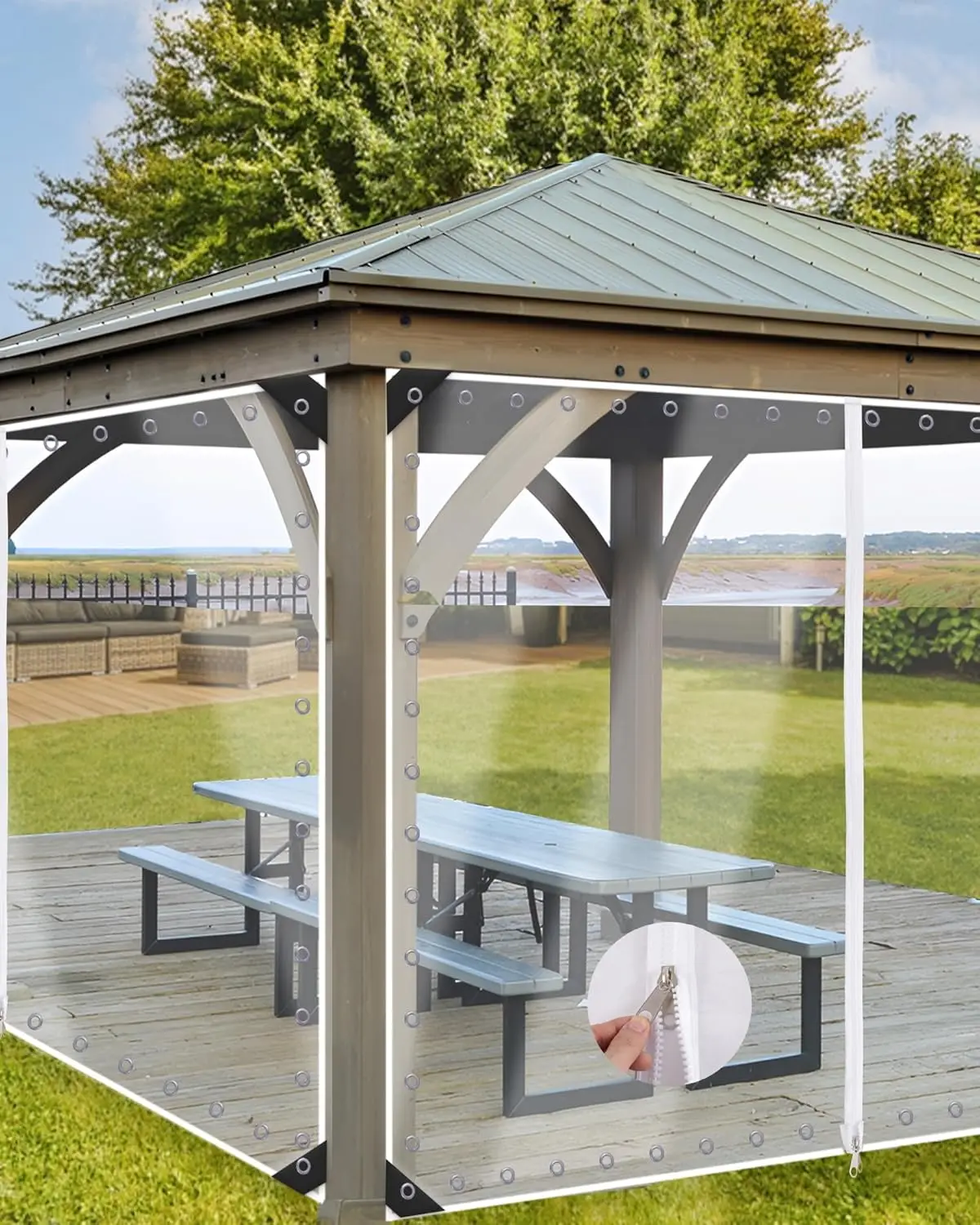 

Прозрачная виниловая палатка-тент на молнии - 7x10 футов, водонепроницаемая уличная штора для беседки, веранды, балкона