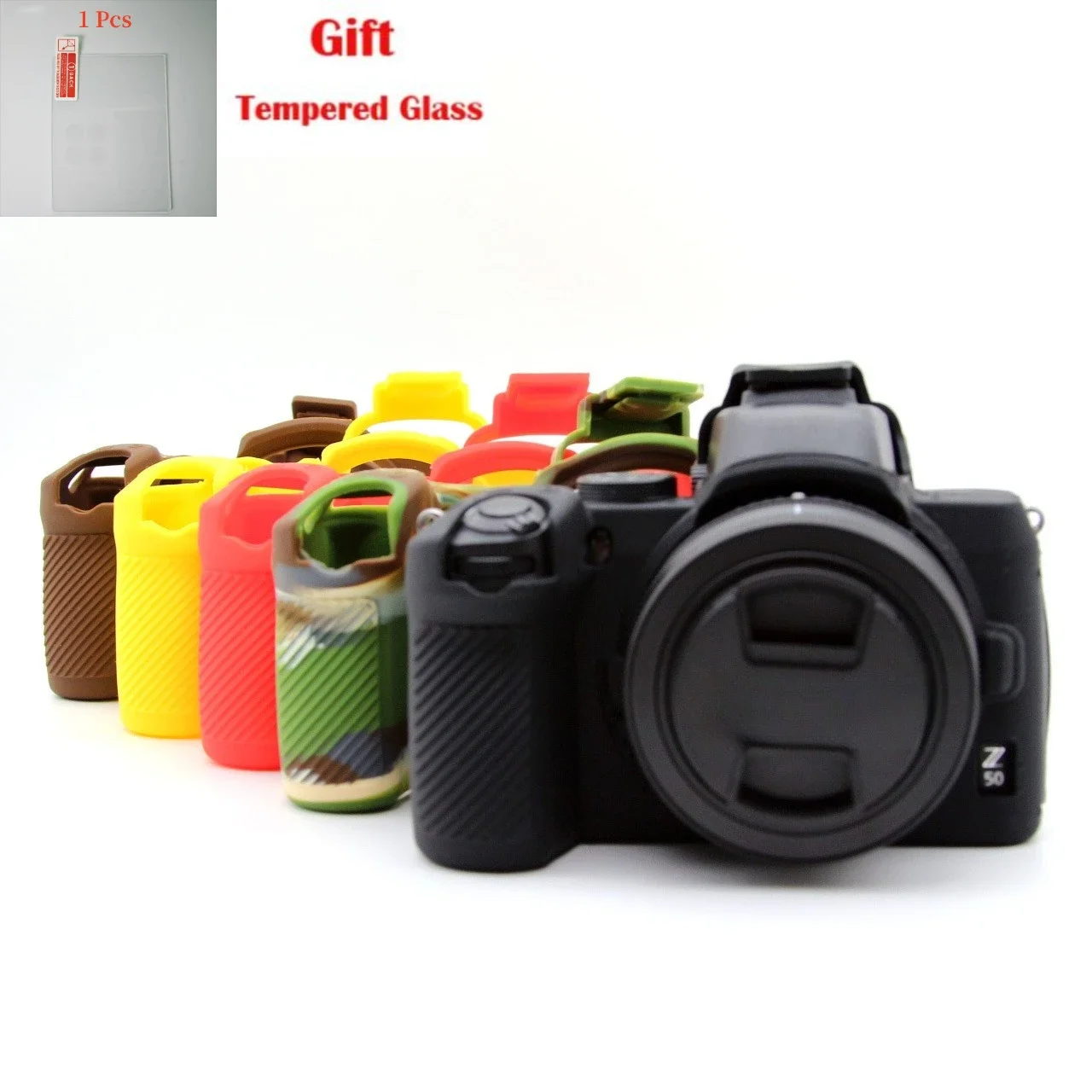 

Camera Silicone Cover Soft Case Photography Bag For Nikon Z50 Anti-scratch And Sweat-proof + Tempered Glass LCD Protective Film