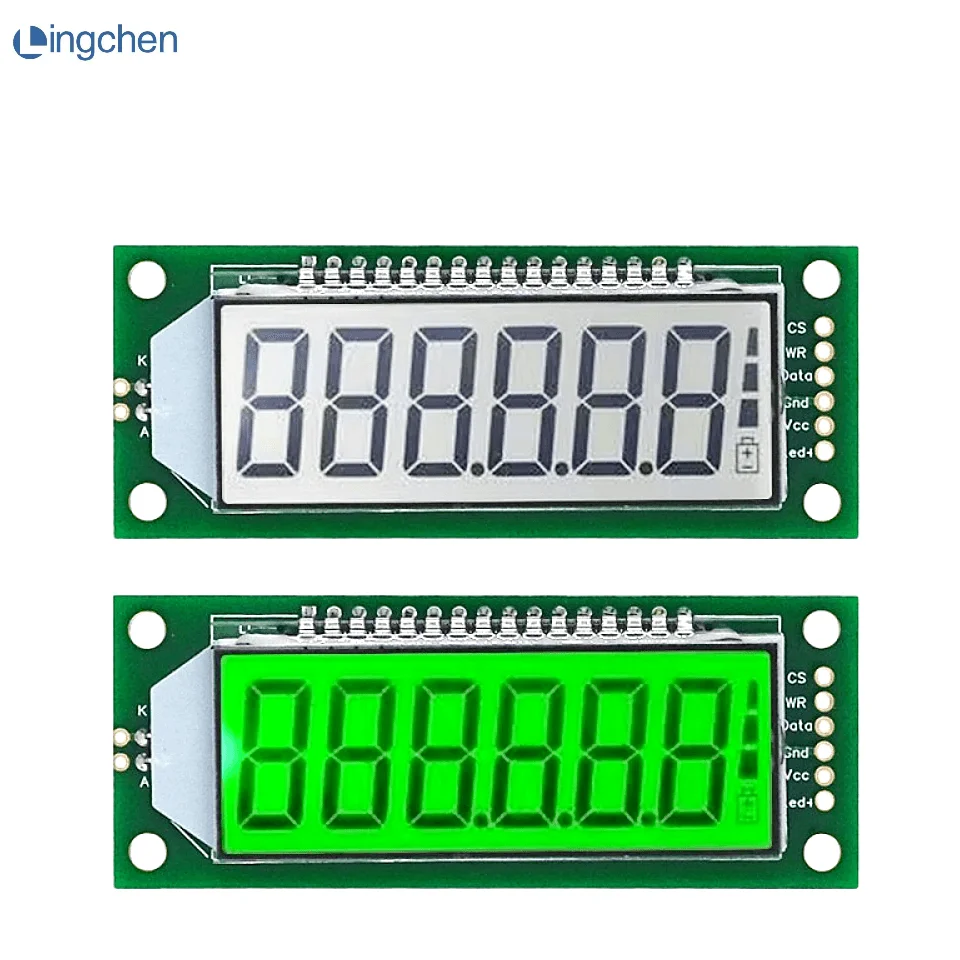 LCD Module 2.4 inch 6-Digit 7 Segment LCD Display Module HT1621 LCD Driver IC with Decimal Point White Backlight Green color