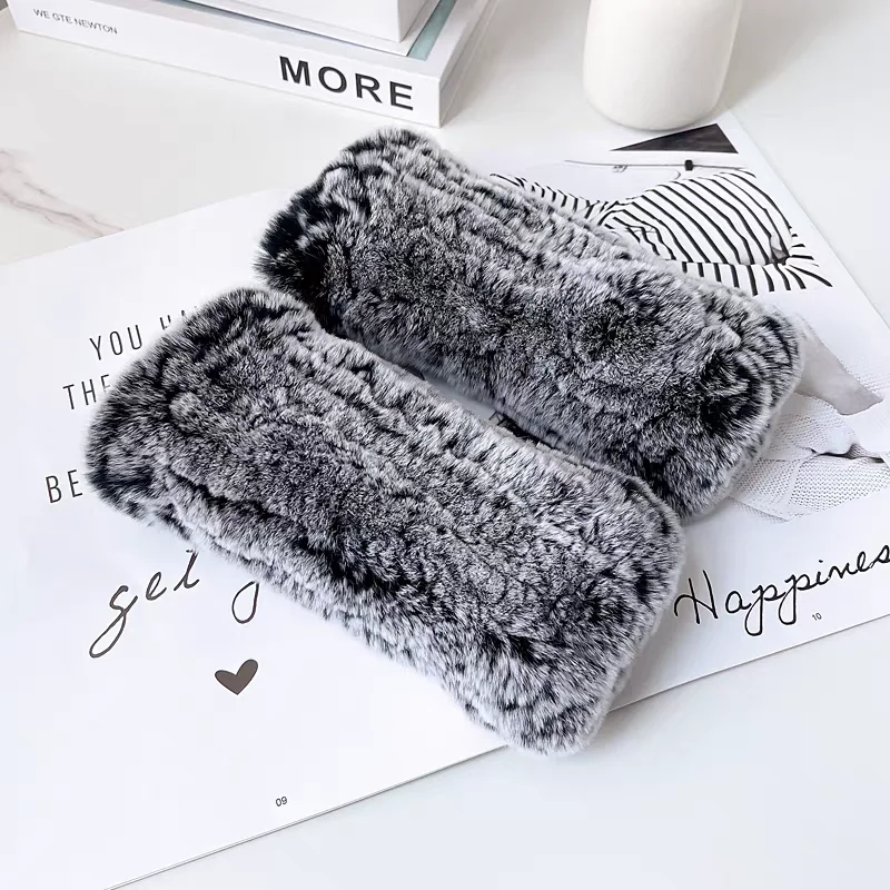 قفازات سميكة ودافئة من الفرو الحقيقي بدون أصابع قفازات مرنة من فراء أرنب ريكس الأصلي لفصل الشتاء #3