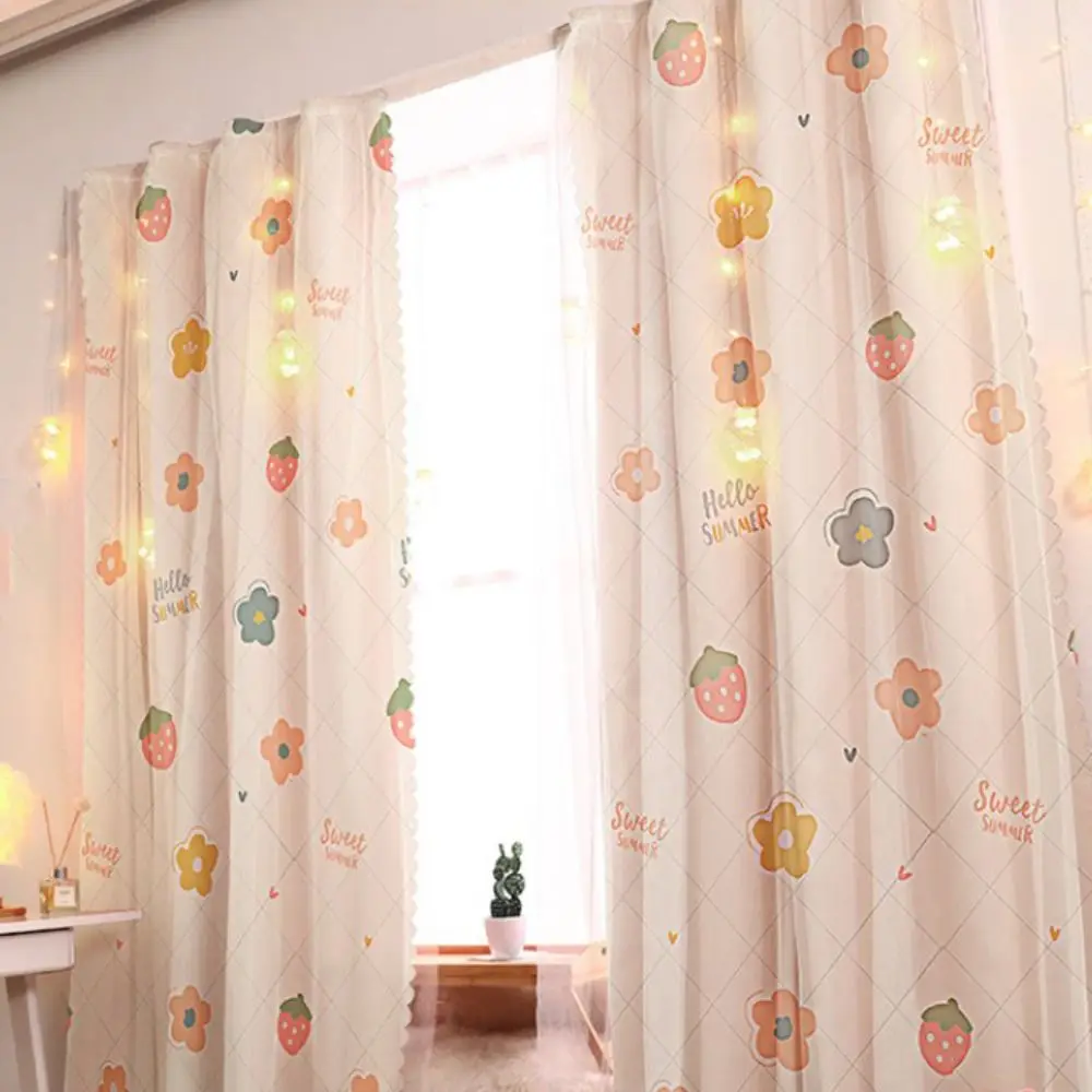 1 pz senza trapano tenda a doppio strato autoadesiva modello cartone animato tende per camera da letto con tende per finestre in corda alloggiamento in affitto