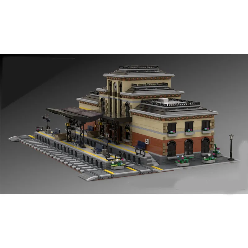 

MOC-109197City, классическая архитектура, поезд, вид на улицу, строительные блоки, модель 8571 деталей, детская игрушка на день рождения для мальчиков, подарок