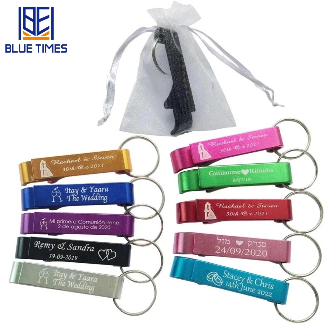 Bluetimes 50pcs Personalized Bottle Opener Key Chain Engraved Wedding Favors Brewery Hotel Restaurant Logo Party Private Gift