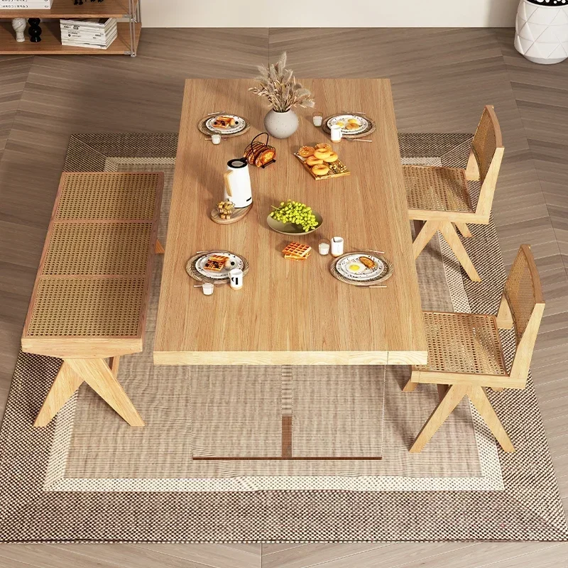 Suspension Dining Table and Chair Small Apartment Home Japanese-Style Solid Wood Rectangular Log Nordic Workbench