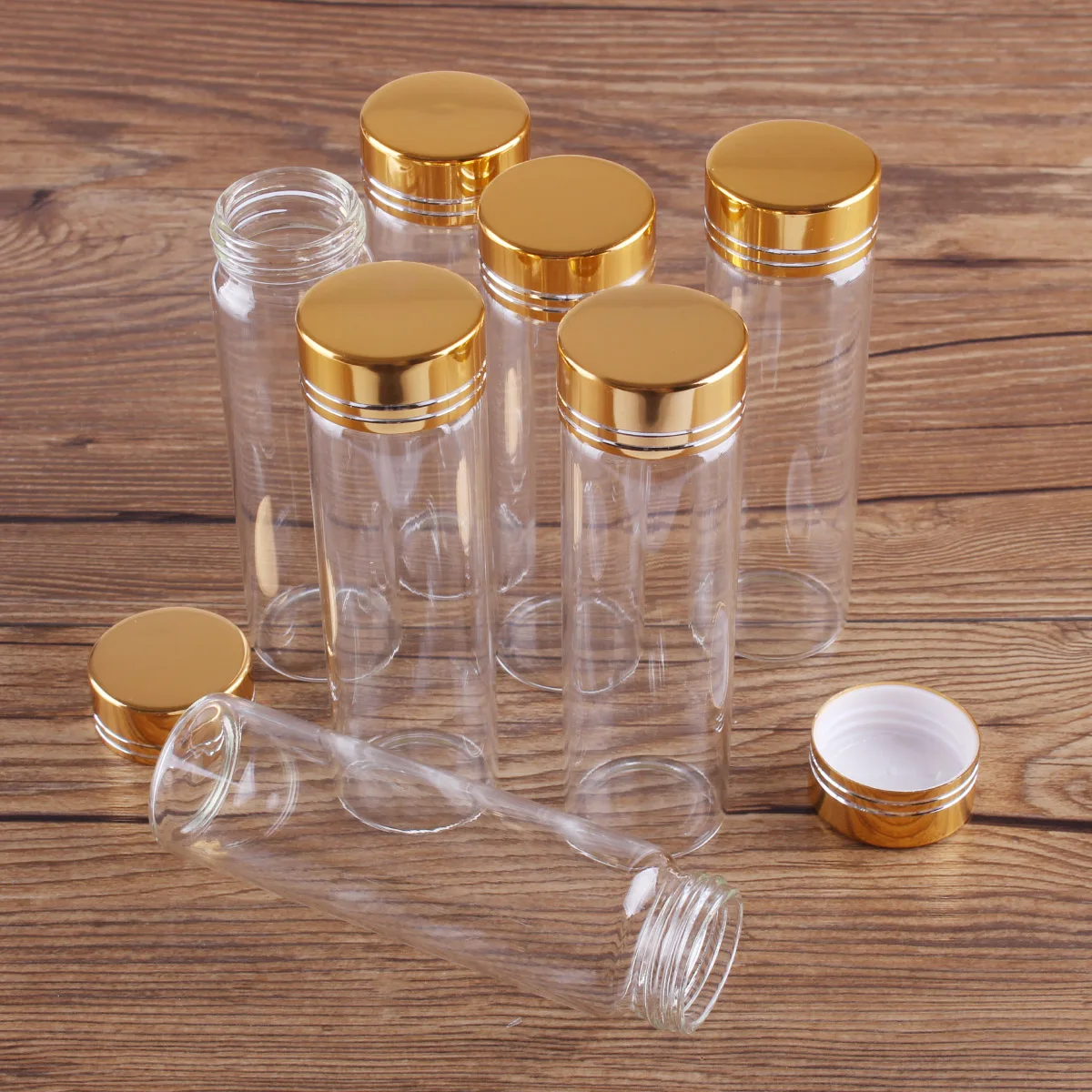 50 pieces 50ml 30*100mm Glass Bottles with Golden Caps