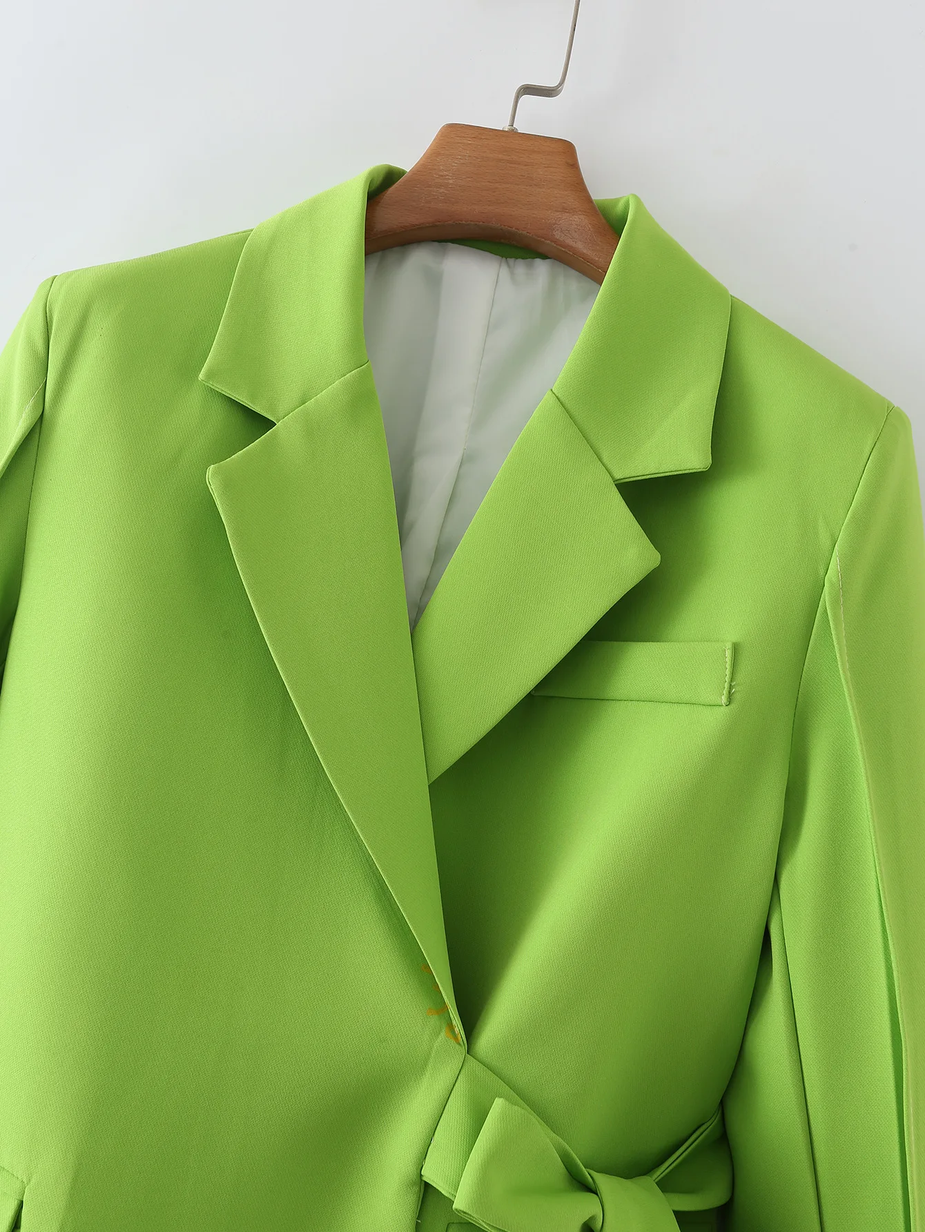 Imagem -03 - Blazer Tesco-verde para Mulheres Jaqueta Elegante com Cinto de Arco Cabolsa para Primavera e Outono Feminino Roupas de Escritório Moda