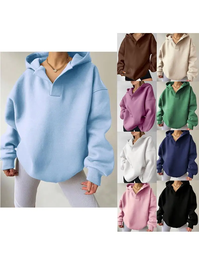 Sudadera con capucha larga de moda para mujer, ropa deportiva holgada de Color, brazo de fibra de poliéster, sombreros de ala de murciélago intermonados