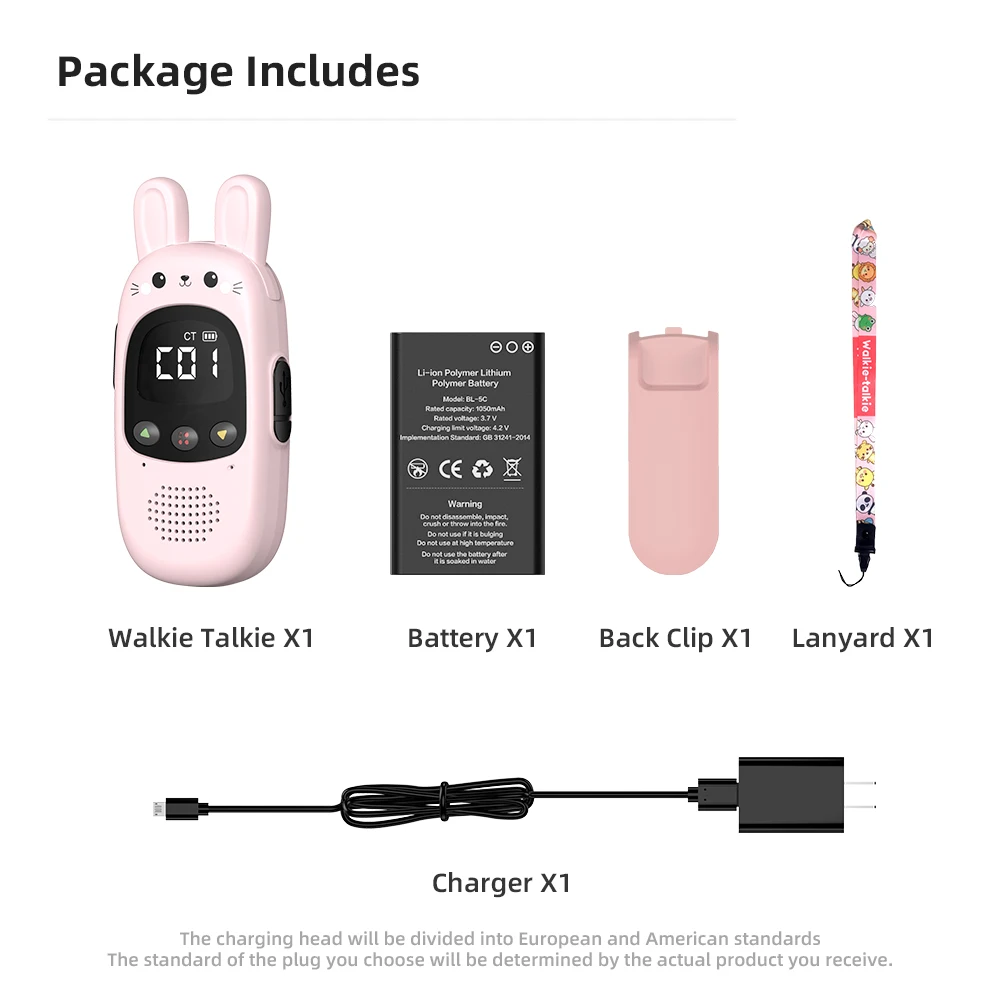 CBCBTWO 토끼 모양 어린이 워키토키 GT-168, 전자 장난감, 어린이 스파이 가제트, 3km 범위, 소년 소녀 생일 선물, 2 개