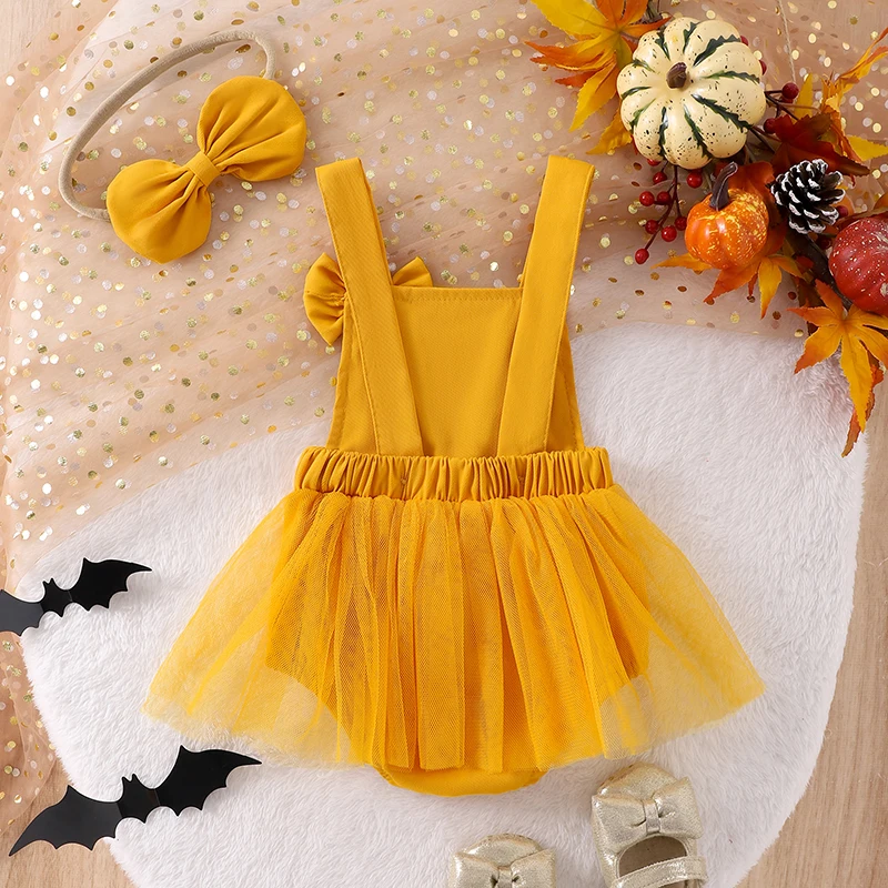 Newborn Infant Baby Girl Halloween Outfit Clothes Cat Pumpkin Romper Mesh Tulle Dress