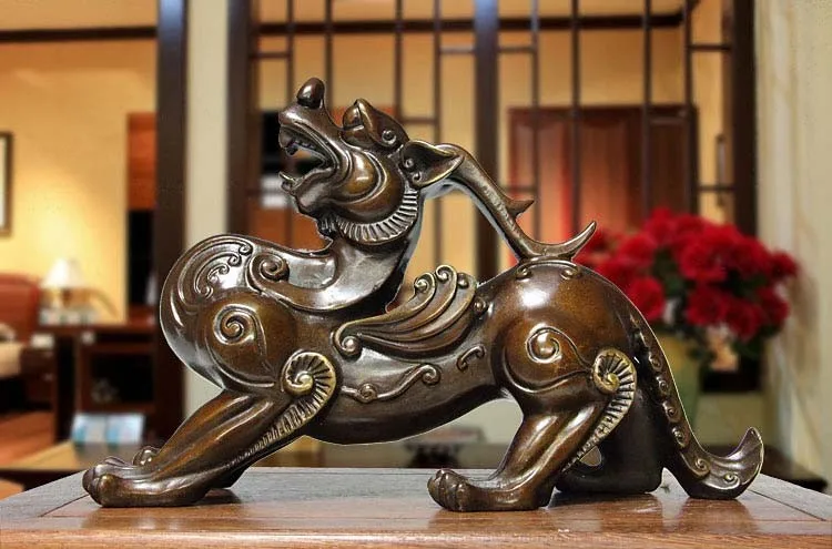 TOP ART # office home store Money drawing divine dragon Mascot # avoiding evils Talisman bronze statue 30CM LARGE