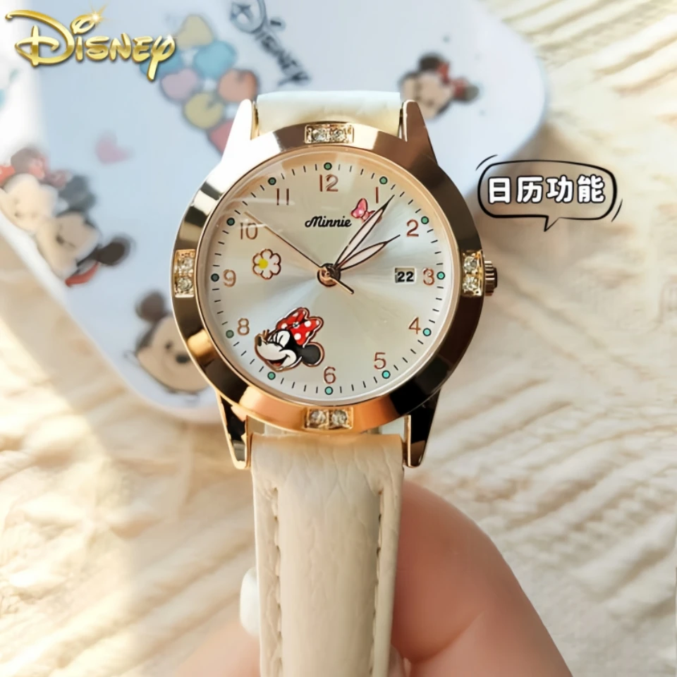 

Детские часы с изображением Микки Диснея, ремешок из искусственной кожи, милые модные женские кварцевые часы с Минни для мальчиков и девочек, подарки на день рождения