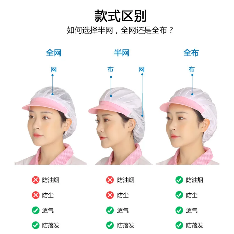Food Factory Work Cap Summer Female Breathable Mesh Cap Dust-proof Workshop Anti-hair Loss Catering Kitchen Chef Hat Cap