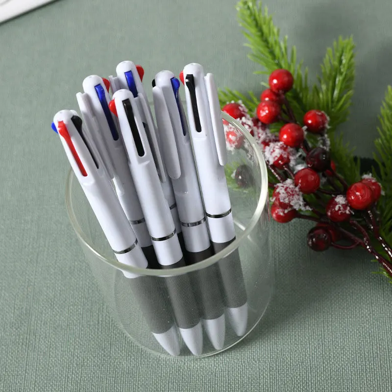 2Pcs 3 Colors In 1 Press Ballpoint Pen Classic Ballpointpen Writing Pen Office School Writing Stationery Red Black Blue 0.7mm