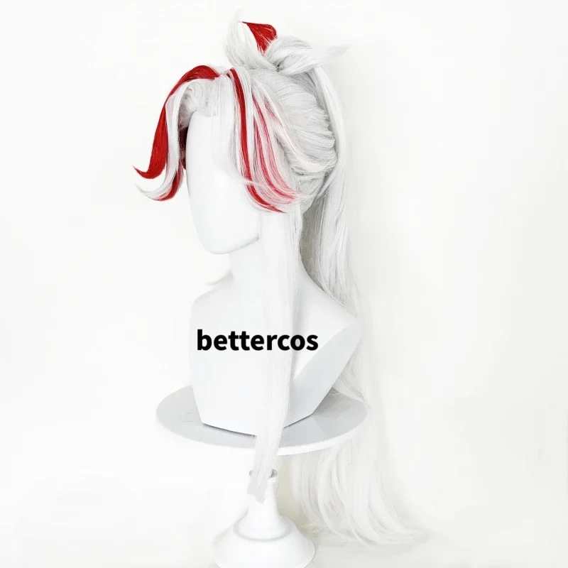 شعر مستعار LOL Heartsteel Yone تأثيري ، رمادي ، أبيض ، مقطع ذيل حصان أحمر ، مقاوم للحرارة ، شعر مستعار أنيمي اصطناعي ، قبعة
