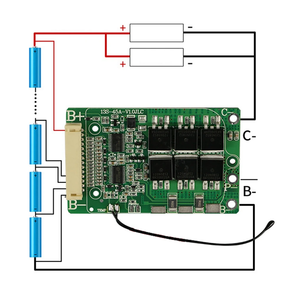 ABGI-Lithium-Batterie-Balancier-BMS 13S 48V 15A 20A 30A 18650 Akkupacks Lade-PCB PCM für E-Bike/Powerbank Solarenergie – Detail 4