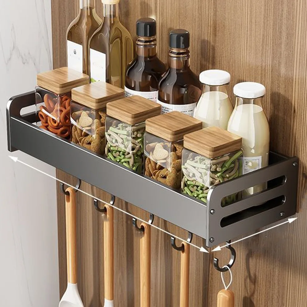 

30/40CM Kitchen Storage Rack Aluminium with Hook Bathroom Rack Utensil Rack Space Saving Wall Mounted Rack Household Storage