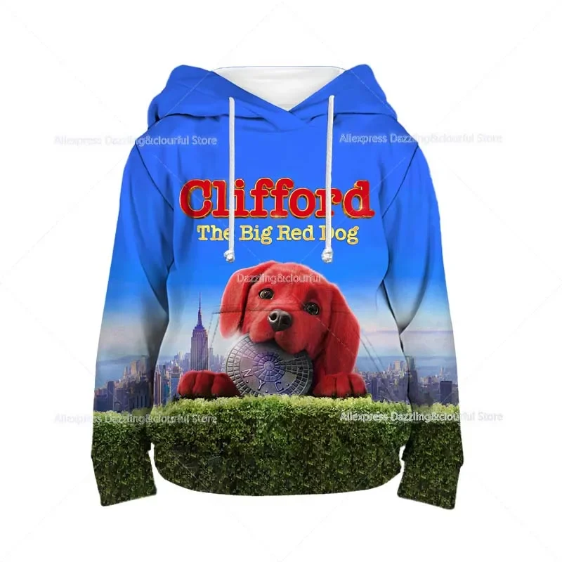 Sudadera con capucha 3D de dibujos animados de Anime para niños y niñas, suéter de lana, sudadera con capucha, Sudadera con capucha, Top informal, el perro grande rojo